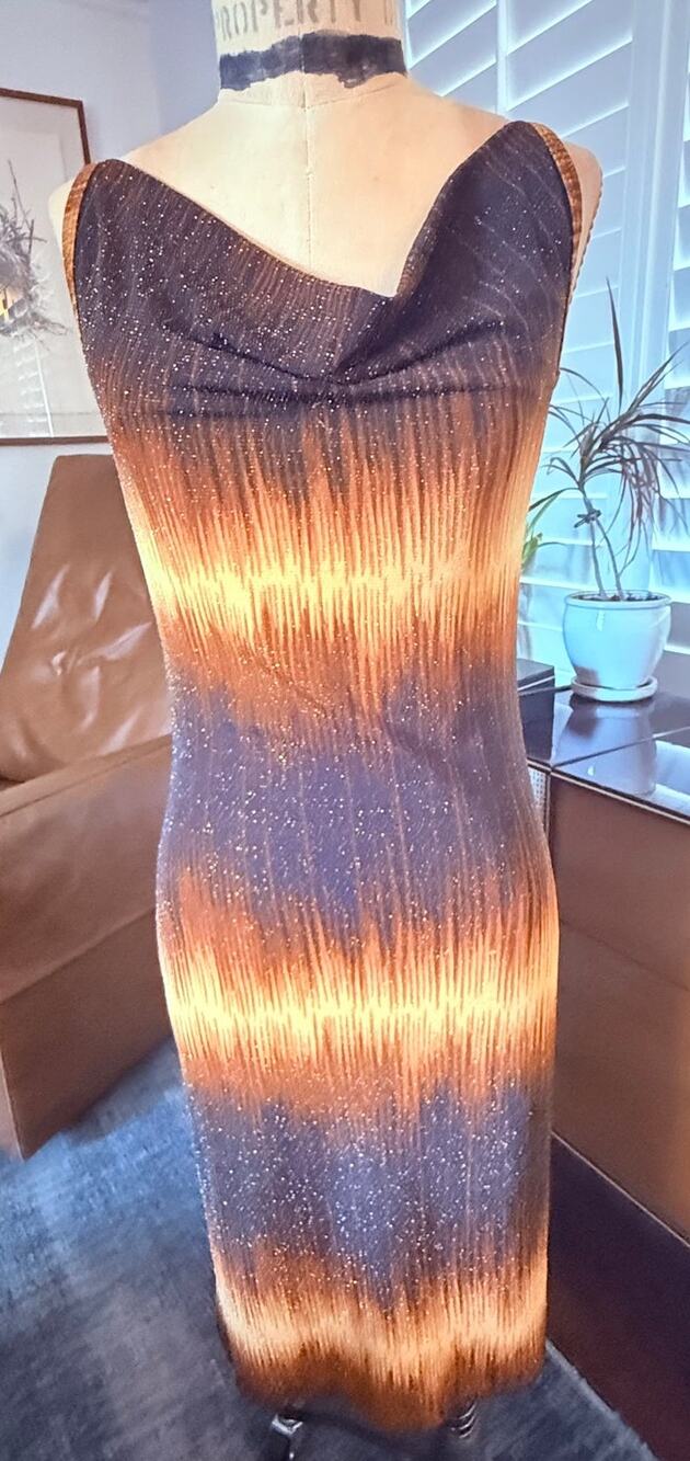Chasley Vintage Y2K Metallic Bronze Black Ombre Cowl Neck Sheath Dress Glitter S